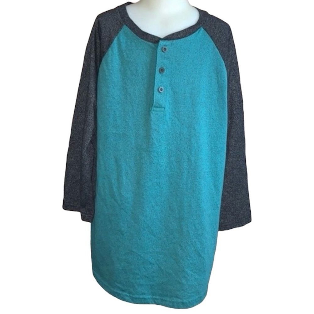 Tony Hawk Henley Blue & Grey Teal Colorblock 3/4 Sleeved Shirt Size Small